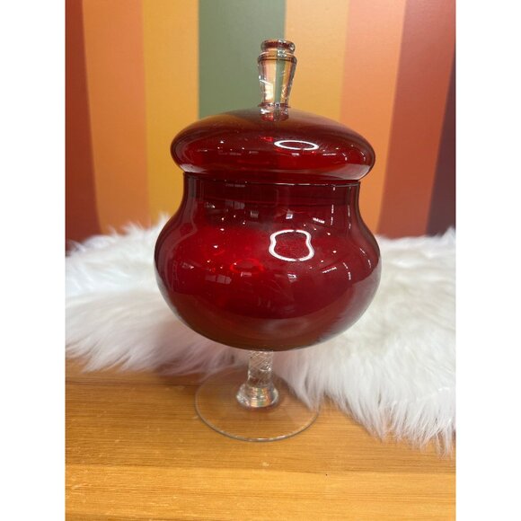 Empoli ruby red candy dish glass apothecary container - Picture 1 of 6